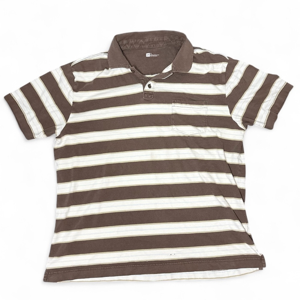 Vintage Gap Brown and White Striped Polo Shirt